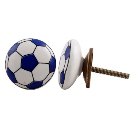 Navy Blue Football Ceramic Flat Knob